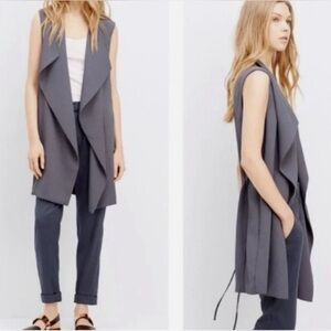 Vince Long Drape Crepe Vest Wrap Leather Tie Waist Belt Gray Small Chic Classic